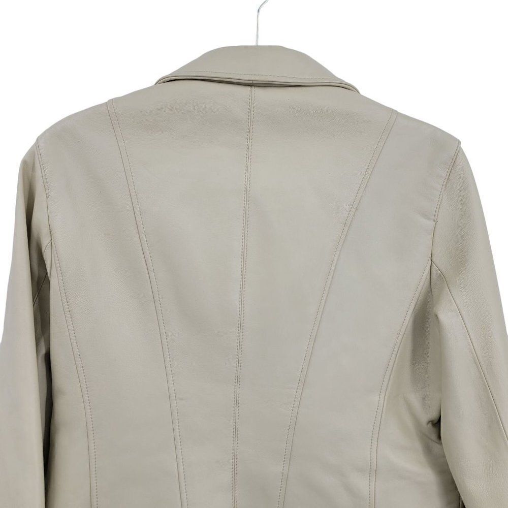 Adler Collection Lamb Skin Leather Moto Jacket M Cream Retro 70s Studded Zip - Picture 11 of 16
